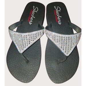 Skechers Womens Yoga Foam Rhinestone Flip Flops Black Size 10